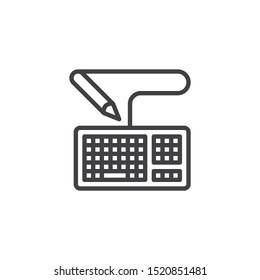 Computer keyboard and pen line icon. linear style sign for mobile concept and web design. E-learning outline vector icon. Symbol, logo illustration. Vector graphics