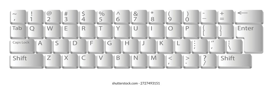 Computertastatur. Realistische Tastatur in weißer Farbe für PC mit Alphabet-Tasten. Vektor.