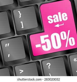A computer keyboard with red keys sale, online sale vector