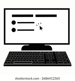 Computador e teclado definir dados on-line verificação tecnologia ícone ilustração fundo branco