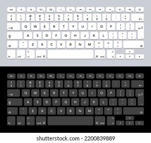 Computer keyboard set. White and black keyboard entry set with letters and numbers. Vector isolated mockup. Bright and dark buttons with letters and numbers. Vector illustration.