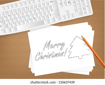 Computer keyboard, sheet of paper with the message on it and a pencil on table. (EPS10 Vector) 