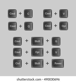 Computer keyboard shortcuts with vector keyboard buttons. Set of fast command instruction illustration