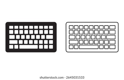 computer keyboard silhouette and line art vector icon.symbol, keypad, office, background, silhouette, device, object, isolated, button, design, keyboard, art, illustration, black, mobile, icon.