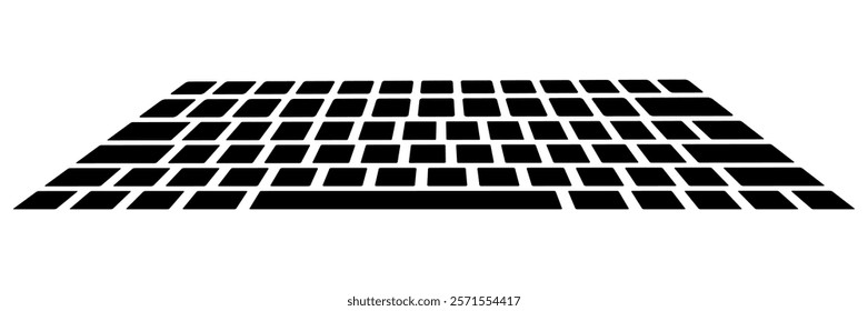 Computer keyboard silhouette in perspective side. Key buttons for pc or laptop. Vector illustration isolated on white.