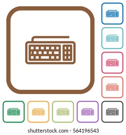 Computer keyboard simple icons in color rounded square frames on white background