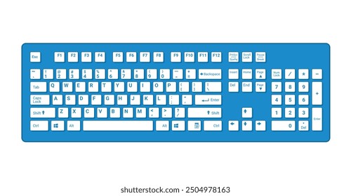 Computer Keyboard in Sky Blue and White Color Vector Illustration isolated on white background, eps