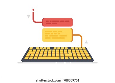 Computer keyboard and two speech bubbles. Concept of chatting, instant messaging, internet conversation, online communication. Flat vector illustration
