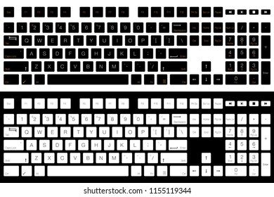 Computer Keyboard Vector Isolated. Black and White Version. Top View