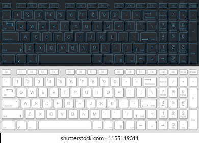 Computer Keyboard Vector Isolated. Gray and White Version. Top View