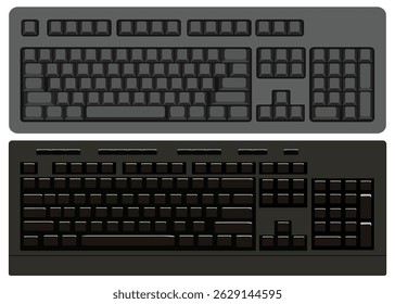 Computer Keyboard Vector Set. Top View, Blank Keys, and Tech Icons Isolated on White
