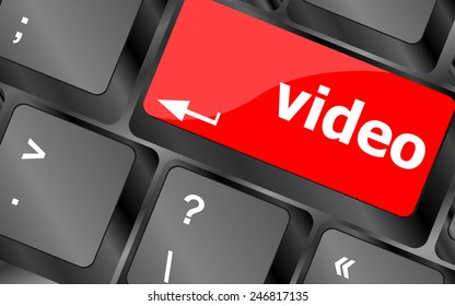 Computer keyboard with video key - technology background