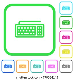 Computer keyboard vivid colored flat icons in curved borders on white background