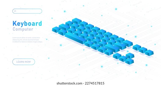 Computer keyboard white. Gadgets, modern technologies. Input devices on laptop and computer. landing page design. Electronic commerce and shopping. Cartoon isometric vector illustration