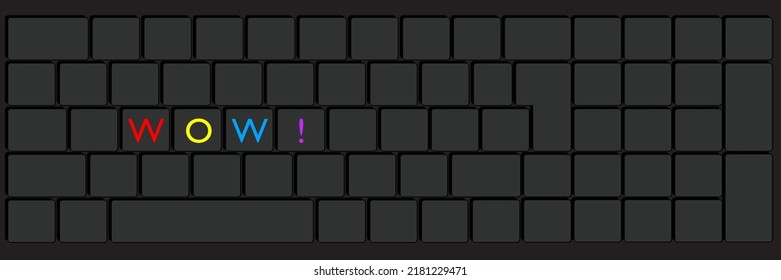 Teclado de computadora con texto Wow. Cierre de una pieza de dispositivo electrónico de computadora, teclado numérico.
