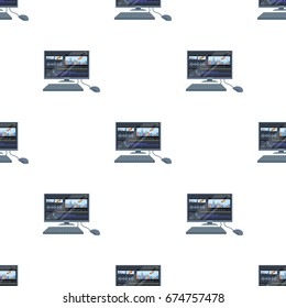 Computer with keyboard.Making movie single icon in cartoon style vector symbol stock illustration web.