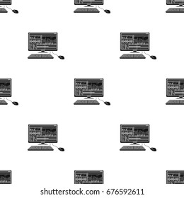 Computer with keyboard.Making movie single icon in black style vector symbol stock illustration web.