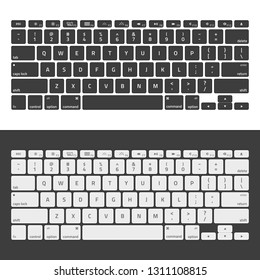 Computer keyboards. Modern, compact keyboard in white and black color. Technology design. Realistic keyboard with alphabet.