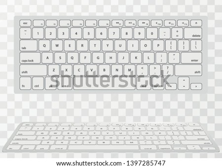Computer keyboards. Modern, compact keyboard in white and black color. Technology design. Realistic keyboard with alphabet.