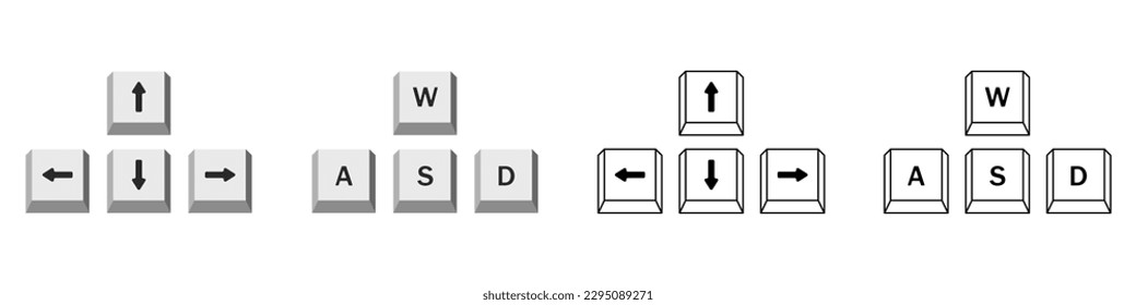 Conjunto de vectores de claves de equipo. Botones de computadora flechas y vectores de letras. Teclas de juego en el teclado.