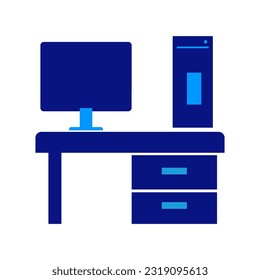 Computer Lab. Desk, office, business. Office Automation Line. Screen and table icon. workbench, lineal color style. Office Desk.

Vector Illustration, easy to edit, manipulate, resize, or colorize.