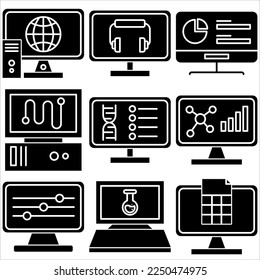 Computer Lab icon set glyph style part one