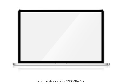 Computer laptop with 90 degree screen for product show case on screen or application on screen, blank or copy space laptop screen with reflection shadow