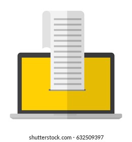 Computer laptop with bill on display screen . Vector illustration online payment concept.