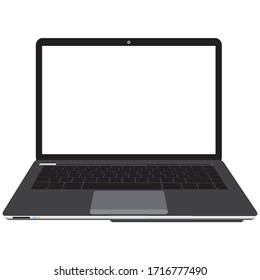 Computer laptop black color front side isolated on white background. EPS.file.