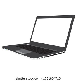 Computer laptop black color right side isolated on white background. EPS.file.