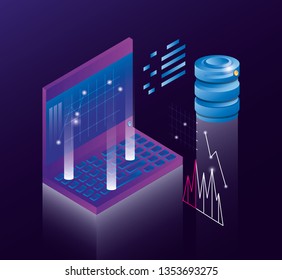 computer laptop with data center icons