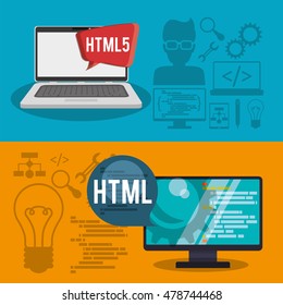 computer laptop developer web responsive development website programming icon set. Colorful design. Vector illustration