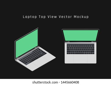 Computer Laptop Digital device top view Mock up on Dark Background.