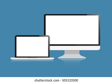 Computer and laptop display vector design isolated on background  with blank white screen.Vector Illustration