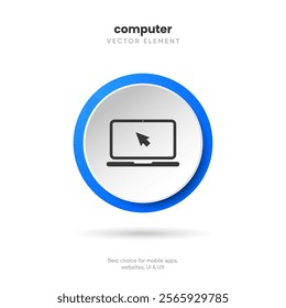 Computer laptop flat icon symbol with cursor sign on white background, vector eps10