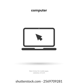 Computer laptop flat icon symbol with cursor sign on white background, vector eps10
