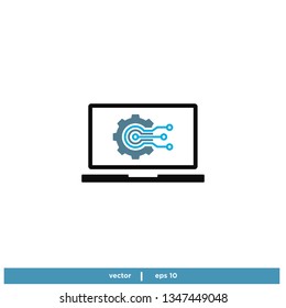 computer or Laptop and gear Icon symbol logo template 