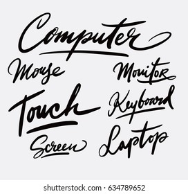 computer and laptop hand written typography. Good use for logotype, symbol, cover label, product, brand, poster title or any graphic design you want. Easy to use or change color 