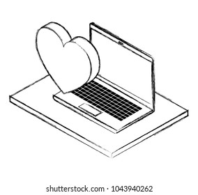 computer laptop with heart isometric icon
