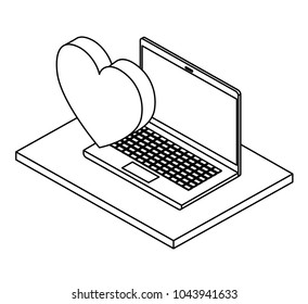 computer laptop with heart isometric icon