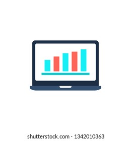 Computer laptop icon in the flat style. Colorful vector illustration.