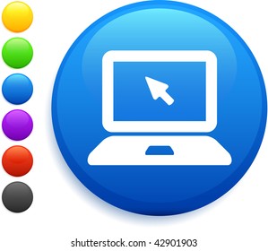 computer laptop icon on round internet button original vector illustration 6 color versions included