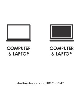 Icono de ordenador y portátil en ilustraciones vectoriales delgadas y en negrita para tienda en línea o tienda web o de otra forma