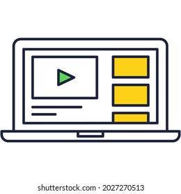 Computer laptop icon. Video in network on vector screen. Work, education, digital communication and internet technology illustration