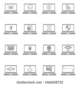Computer And Laptop Icons. Gray Flat Design. Vector Illustration.
