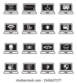 Computer And Laptop Icons. Line With Fill Design. Vector Illustration.