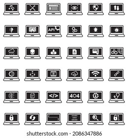 Computer And Laptop Icons. Line With Fill Design. Vector Illustration.
