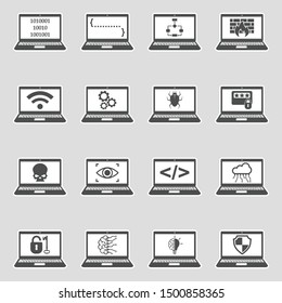 Computer And Laptop Icons. Sticker Design. Vector Illustration.