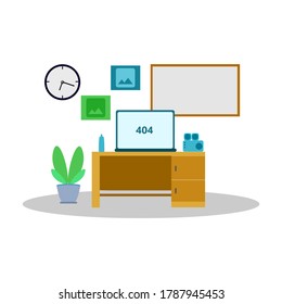 Computer or laptop illustration infographic with 404 errors while in office, office illustration, home office