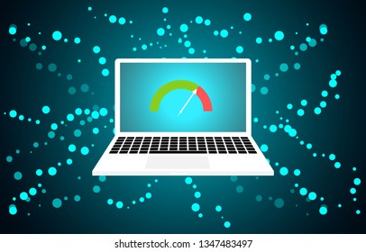 computer laptop with internet speed fast on screen and abstract background. vector illustration. 
